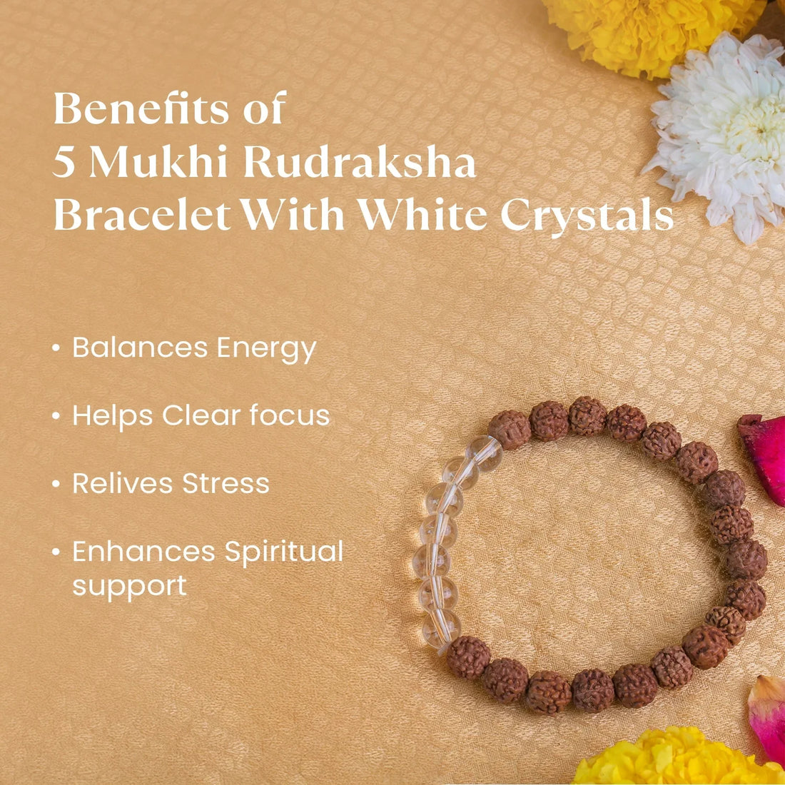 5 Mukhi Rudraksha Bracelet With White Crystals