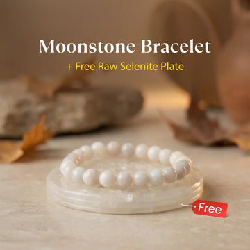 Moonstone Bracelet with FREE Raw Selenite Plate