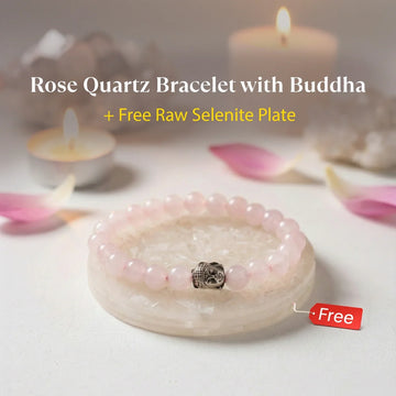 Rose Quartz Bracelet with FREE Raw Selenite Plate